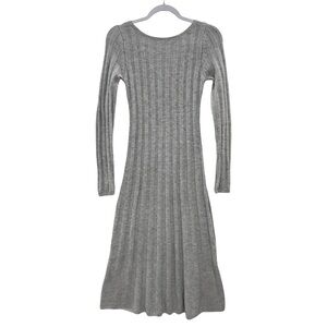 MNG Ribbed Knit Dress Size 4 Gray Elegant Long Soft Scoop Back Pullover Stretch